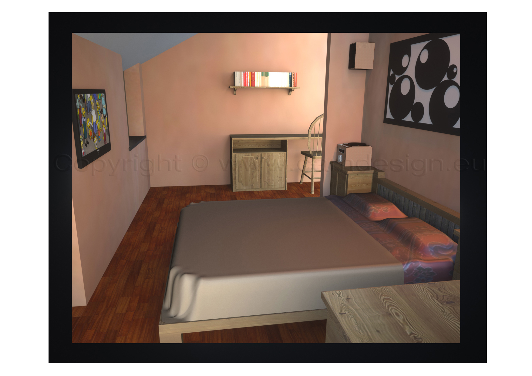 Rappresentazione tridimensionale della camera da letto